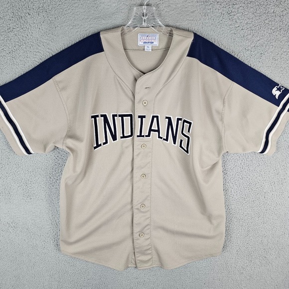 Cleveland Indians Jersey Mens XL Beige Button Front Starter MLB Baseball Sports - Picture 1 of 10